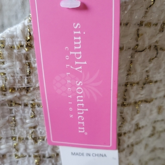 Simply Southern Scalloped Cream Tweed With Puffy Sleeves NWT LARGE - Picture 5 of 13